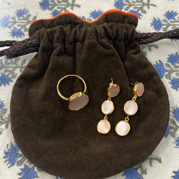 New J.Crew Mother of Pearl & Gold Plated Ring and Earring Set - Picture 15 of 15